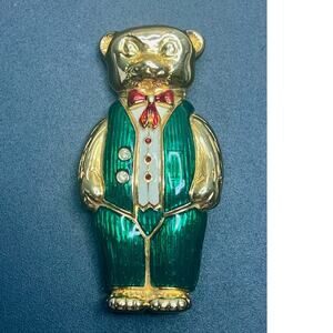 Swarovski Golden Crystal Enamel Bear Brooch